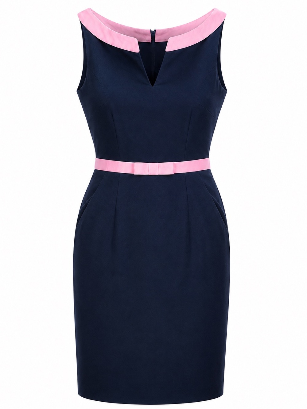 Boden Oriel Navy Pink 100% Linen Shift Dress Women's 6R Bow Scandi Minimal